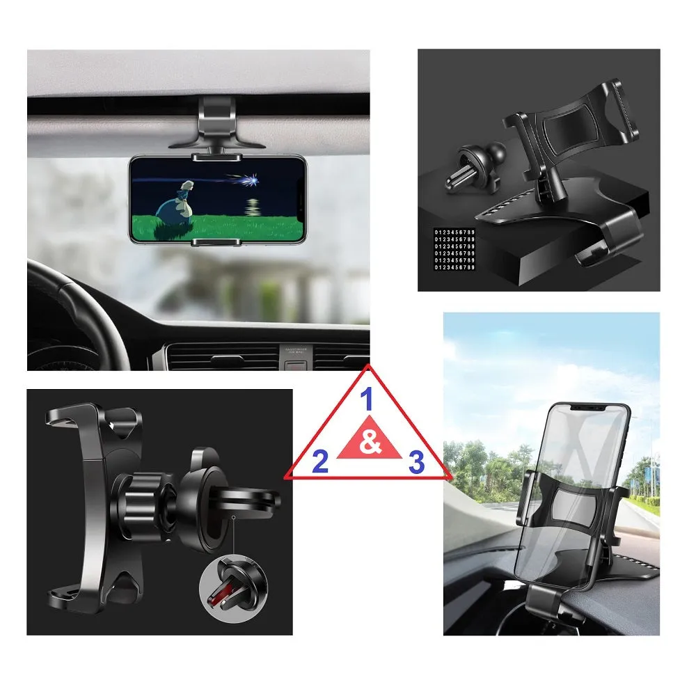 3 in 1 Car GPS Smartphone Holder: Dashboard / Visor Clamp   AC Grid Clip for LG Tribute Empire (2019) - Black