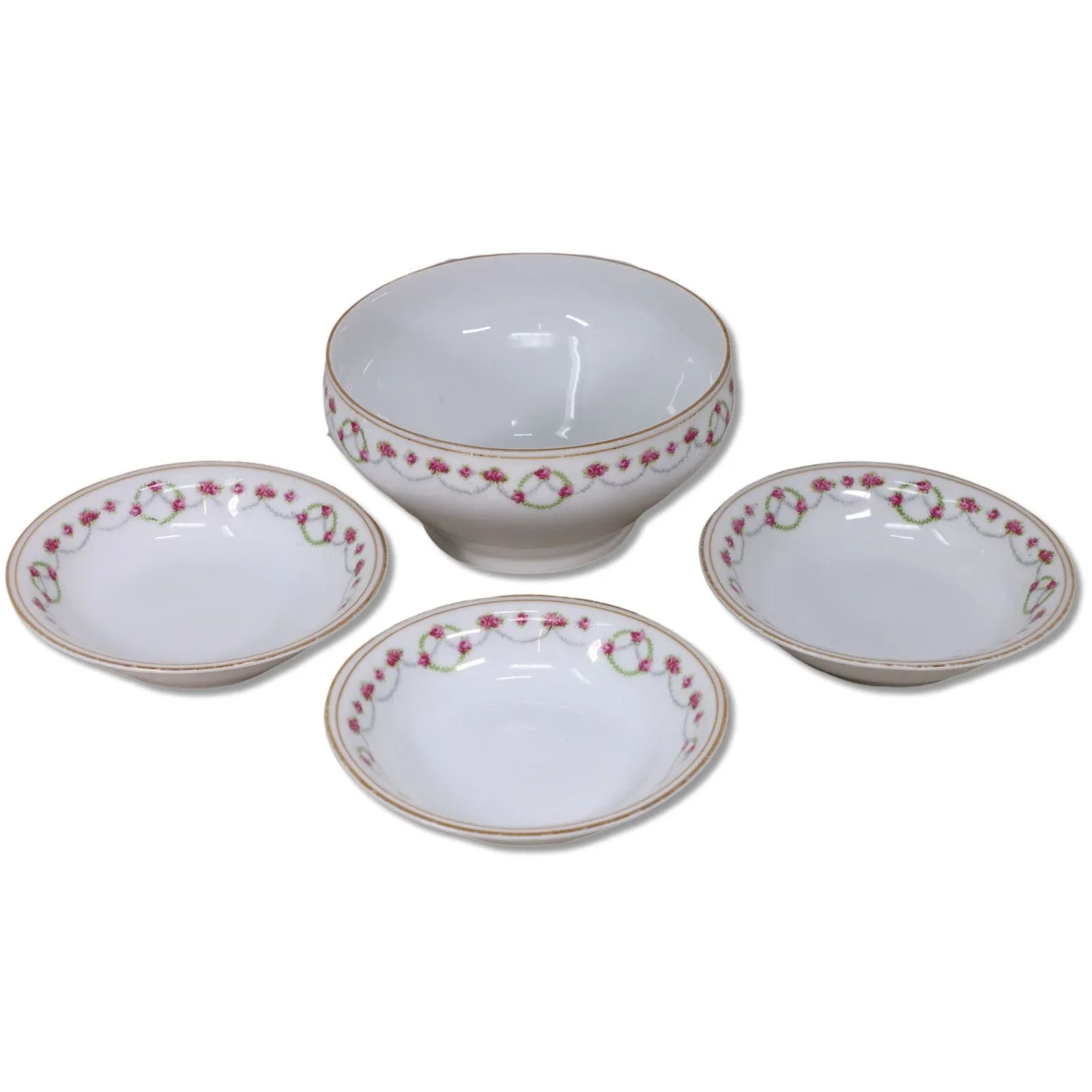 4pc Z.S & Co Zeh. Scherzer Co Empire Fruit Bowls Bavaria Pink Roses 1900