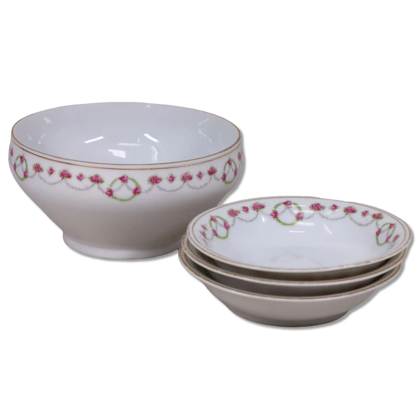 4pc Z.S & Co Zeh. Scherzer Co Empire Fruit Bowls Bavaria Pink Roses 1900