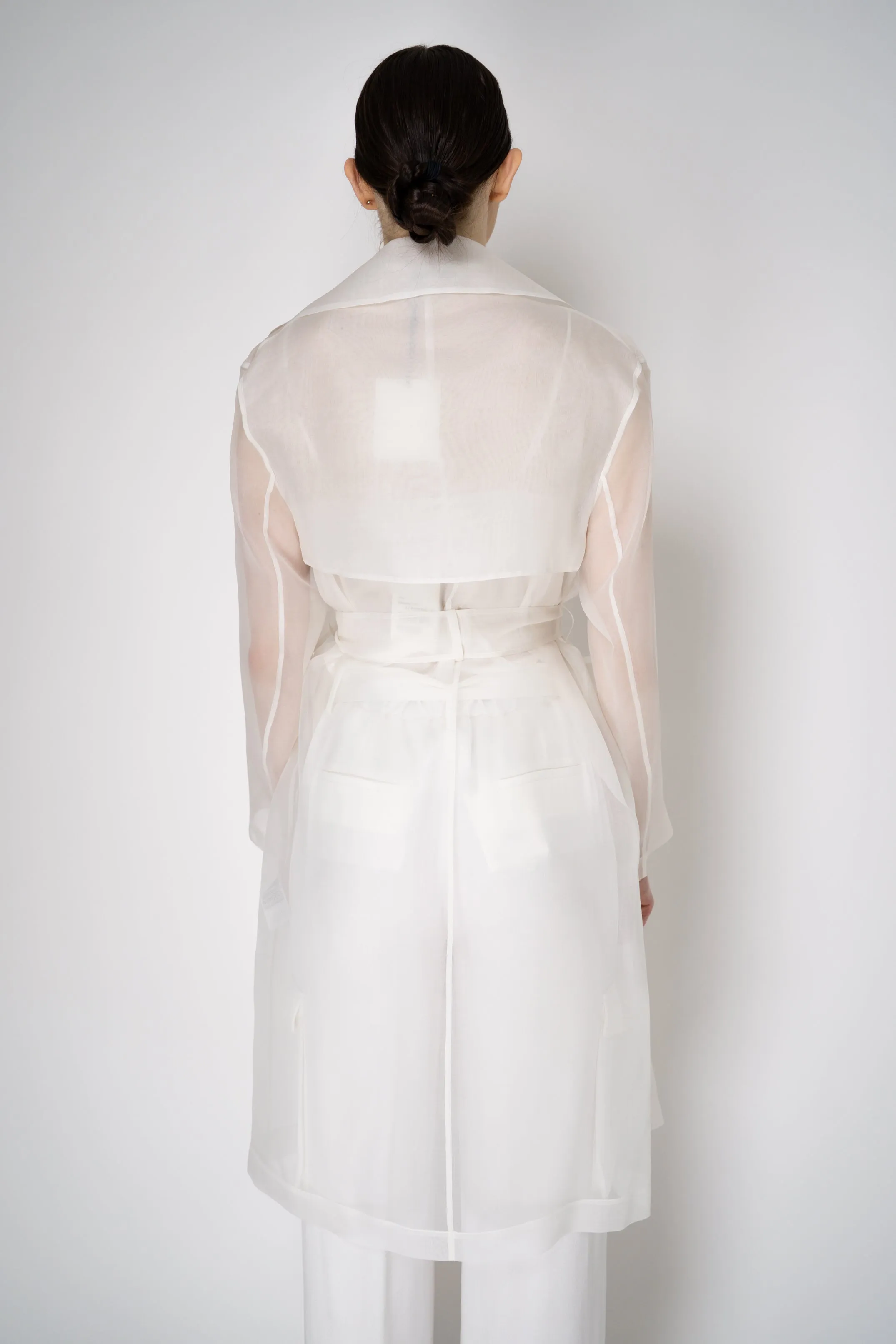 Antonelli Valmorea Silk Organza Sheer Trench Coat in White
