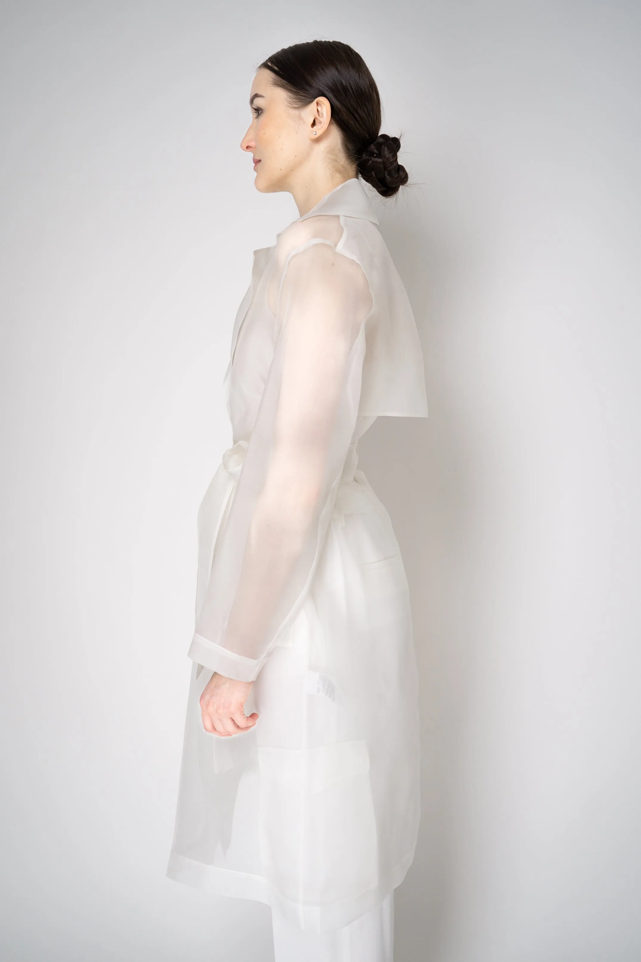 Antonelli Valmorea Silk Organza Sheer Trench Coat in White