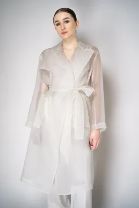 Antonelli Valmorea Silk Organza Sheer Trench Coat in White