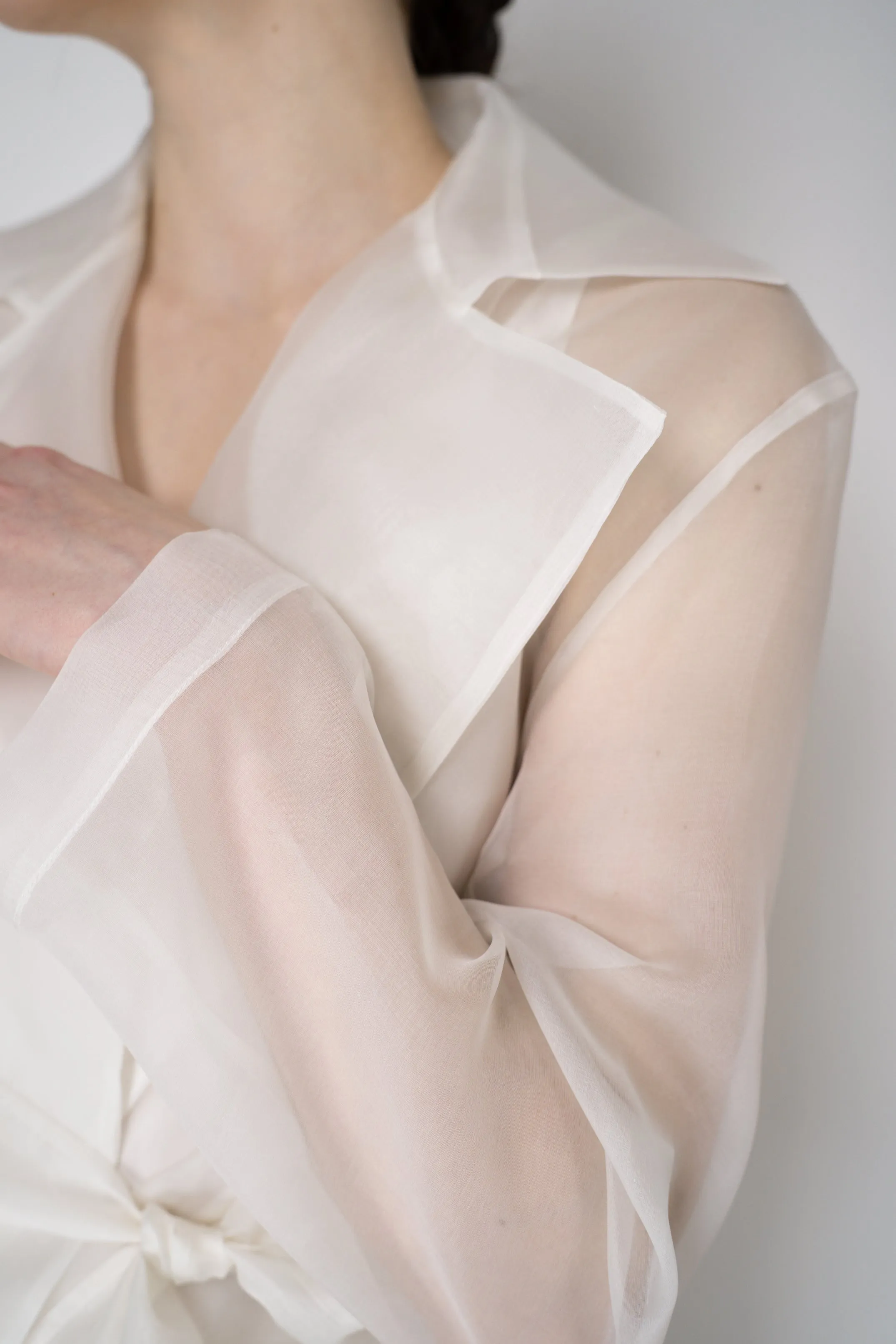 Antonelli Valmorea Silk Organza Sheer Trench Coat in White