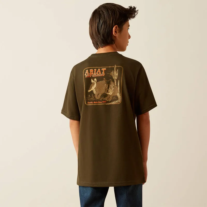 Ariat Boys Armadillo on a Half Shell T-Shirt Dark Olive