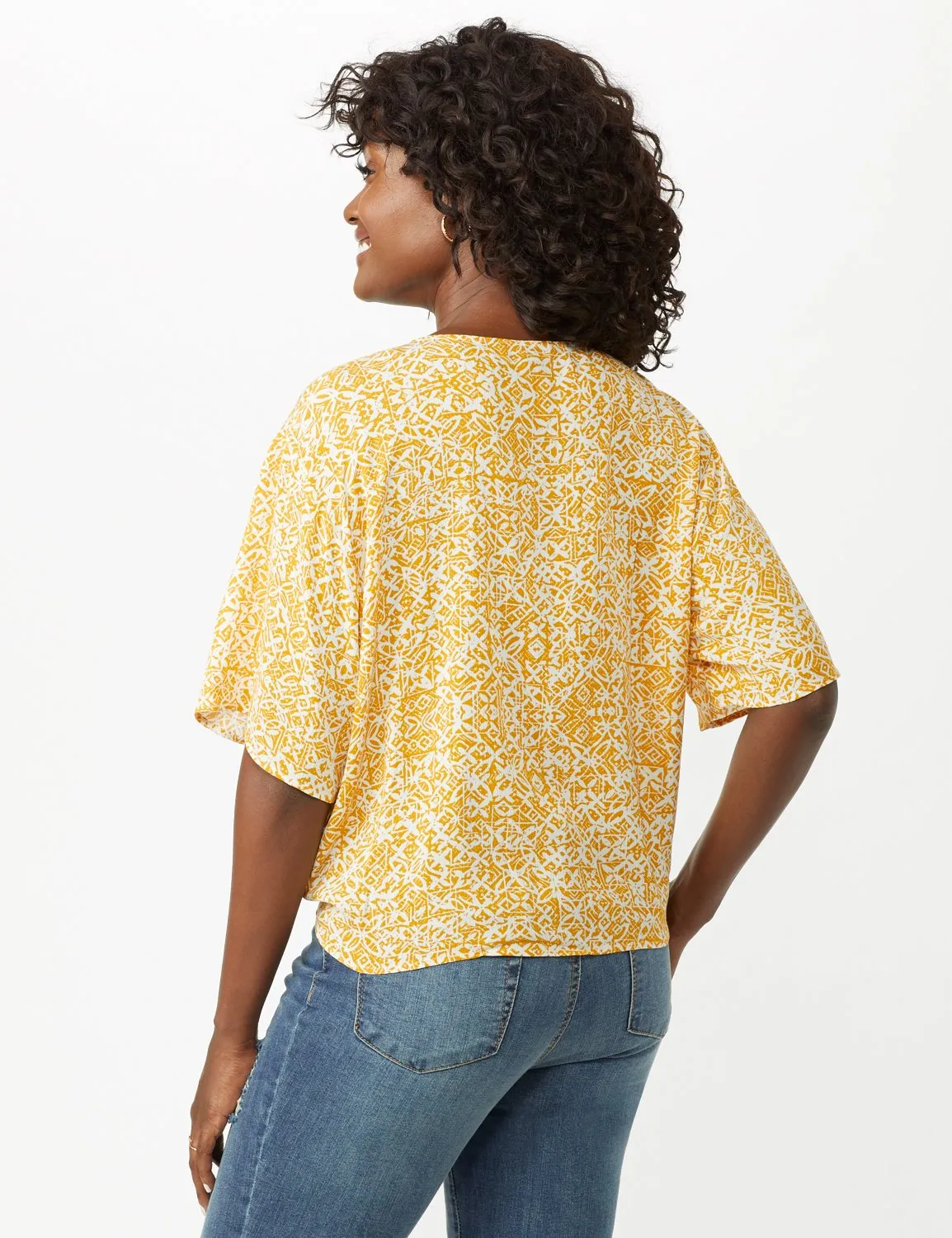 Elbow Tie Front Bell Sleeve Blouse