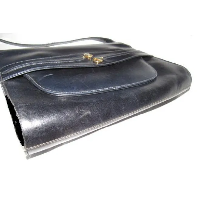 Gucci Horsebit Vintage Glossy Black Leather With Gold Equestrian Accents
