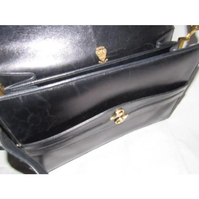 Gucci Horsebit Vintage Glossy Black Leather With Gold Equestrian Accents