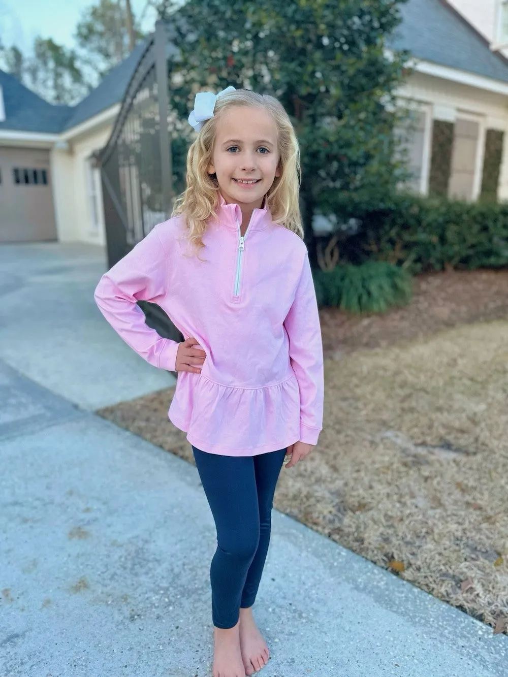 James & Lottie Be Elizabeth Girls Athleisure Peplum 1/4 Zip Top - Light Pink