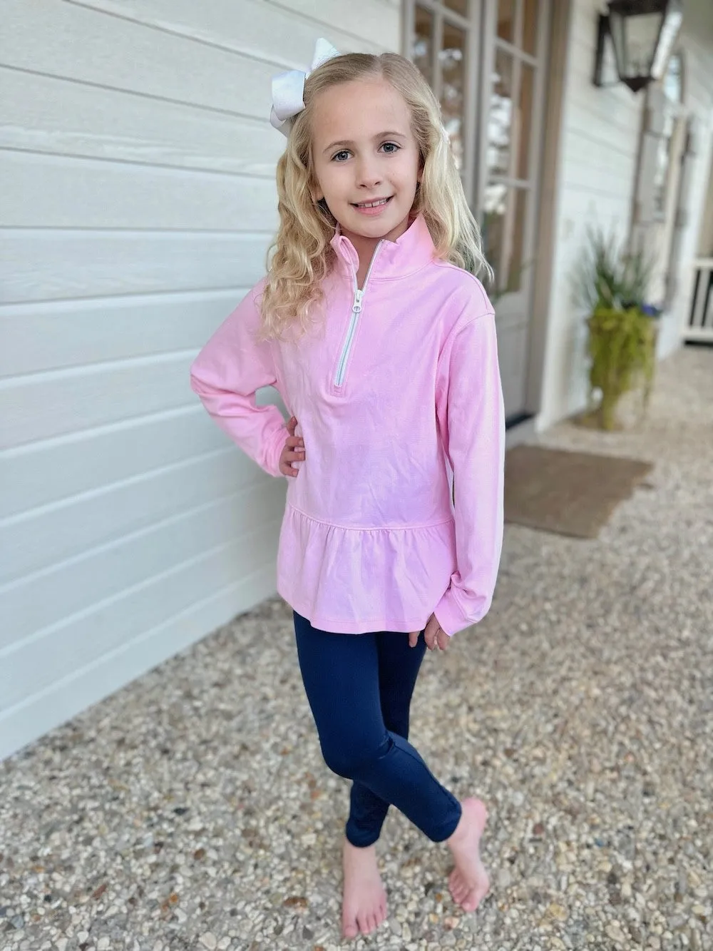 James & Lottie Be Elizabeth Girls Athleisure Peplum 1/4 Zip Top - Light Pink