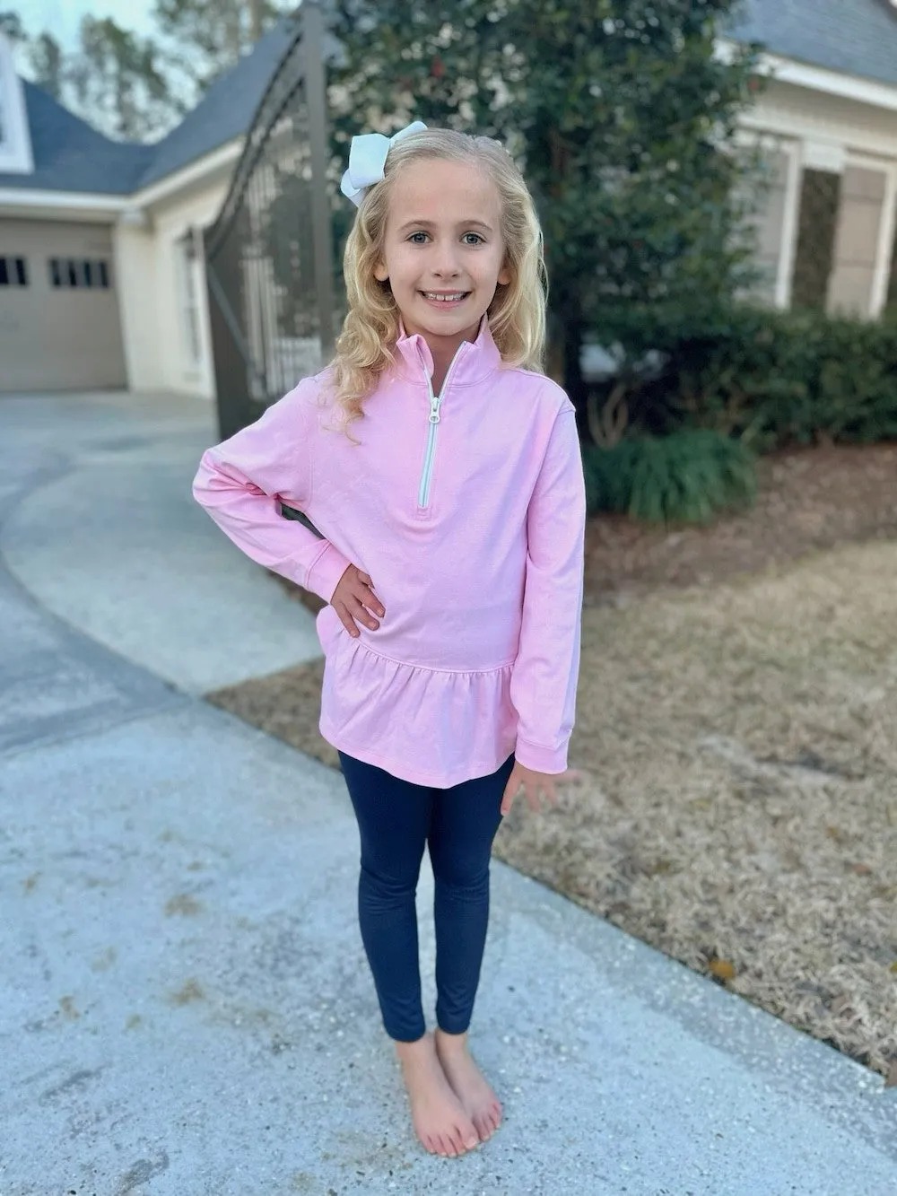 James & Lottie Be Elizabeth Girls Athleisure Peplum 1/4 Zip Top - Light Pink