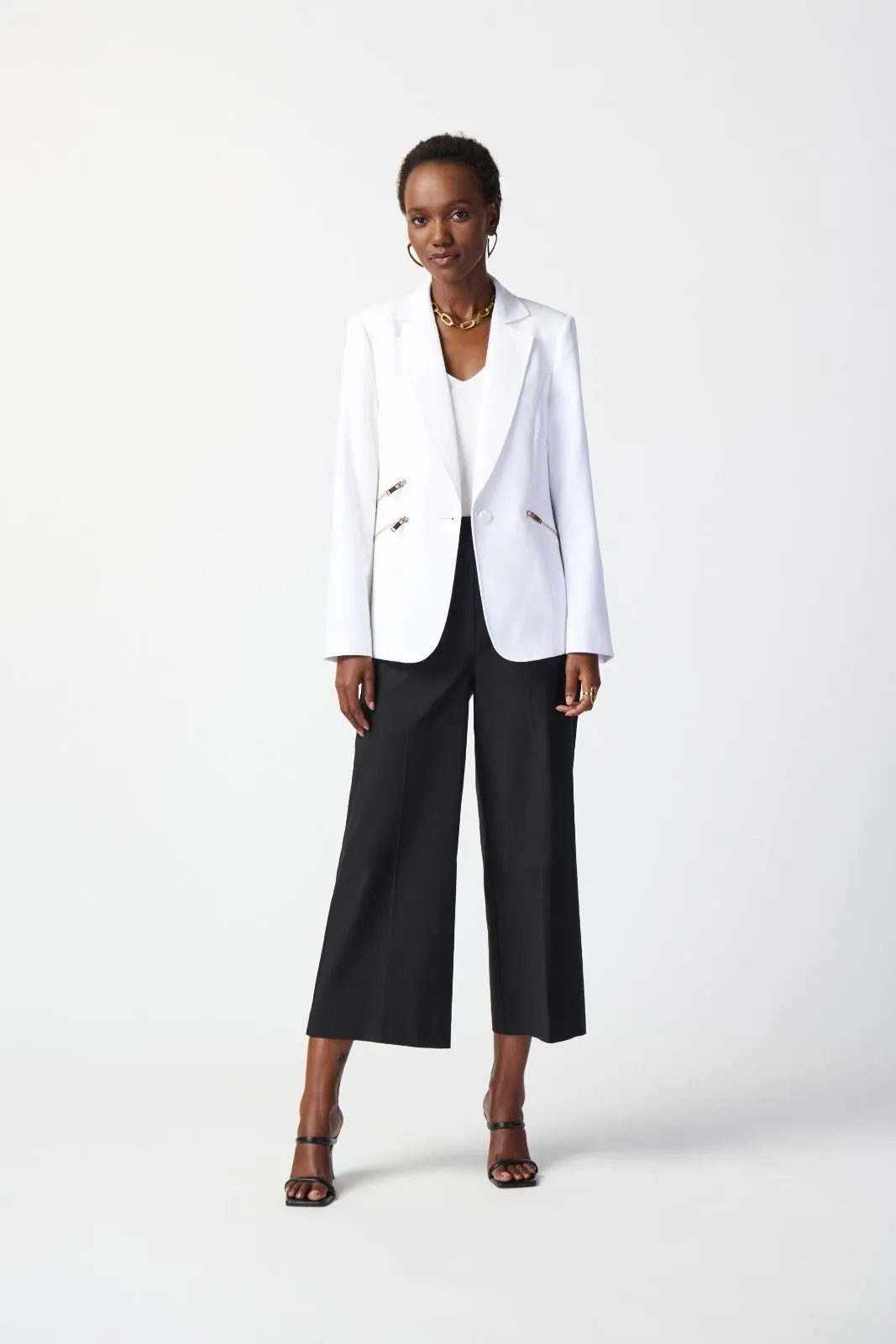 Joseph Ribkoff Vanilla Single-Button Zip Pockets Blazer Jacket 234929S24