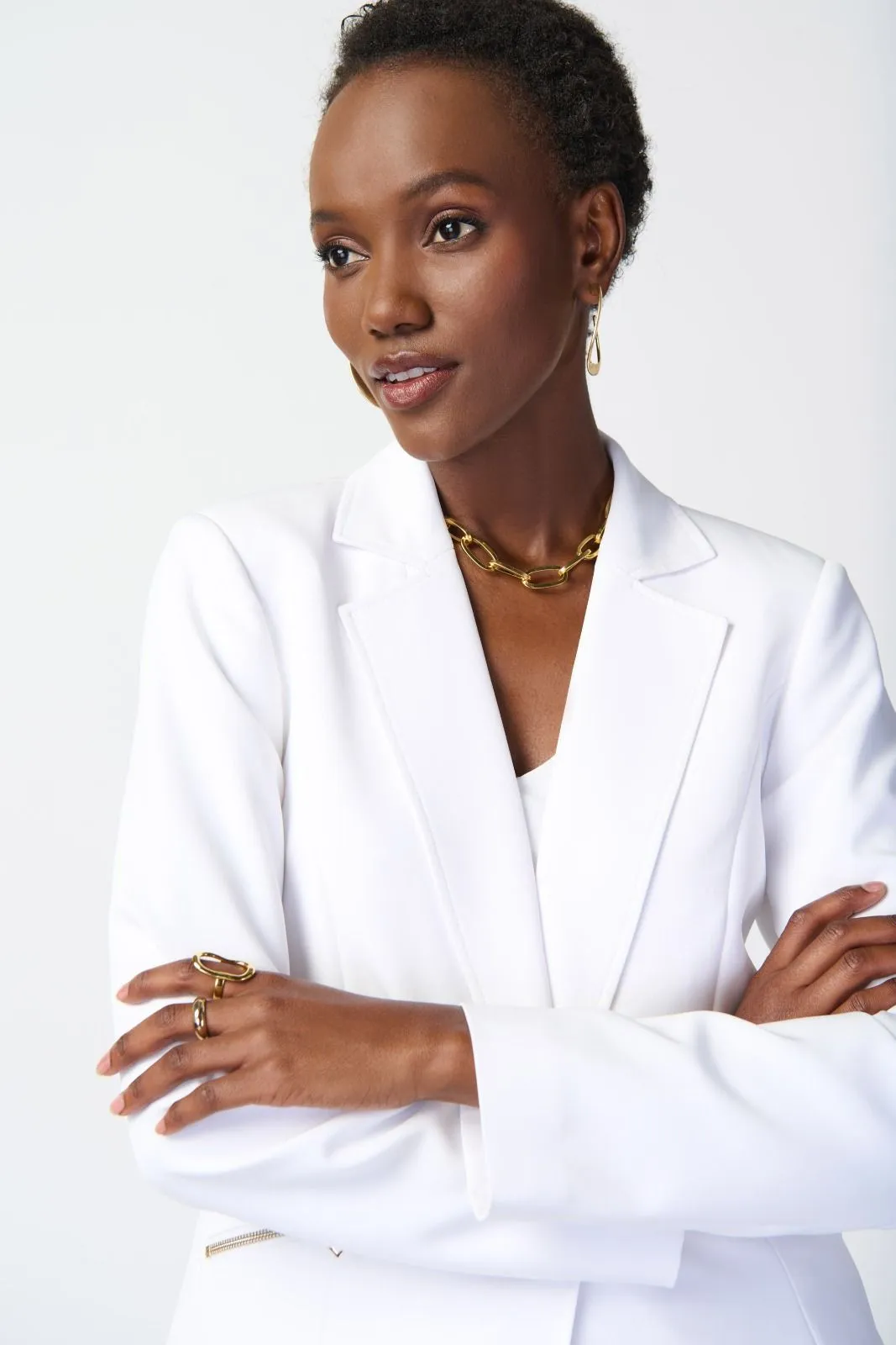 Joseph Ribkoff Vanilla Single-Button Zip Pockets Blazer Jacket 234929S24