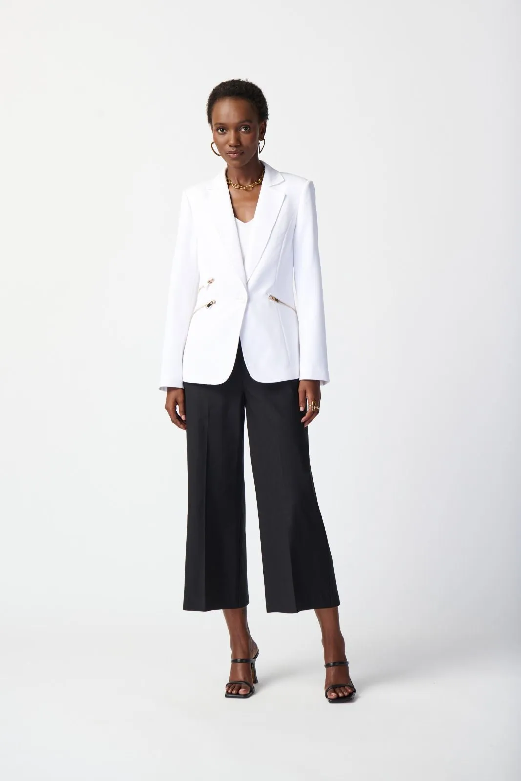 Joseph Ribkoff Vanilla Single-Button Zip Pockets Blazer Jacket 234929S24