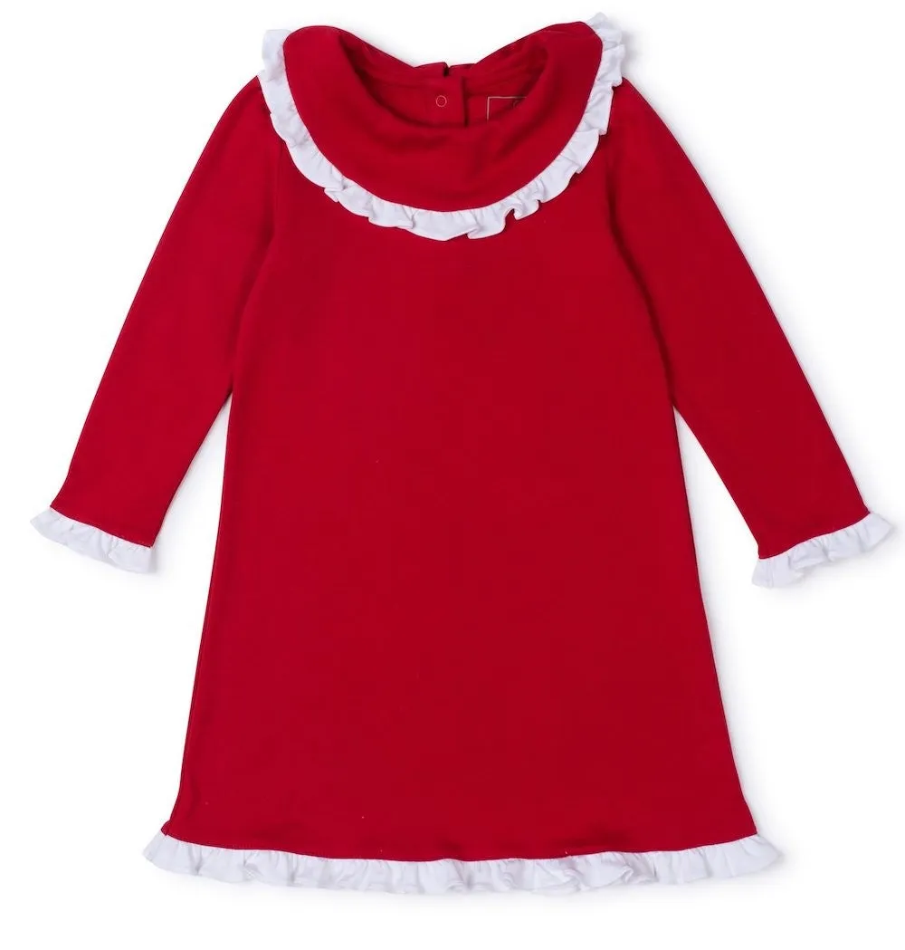Lila & Hayes Girls Madeline Lounge Dress - Red with White Ruffle