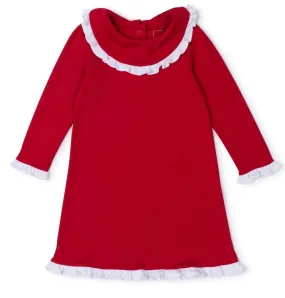 Lila & Hayes Girls Madeline Lounge Dress - Red with White Ruffle