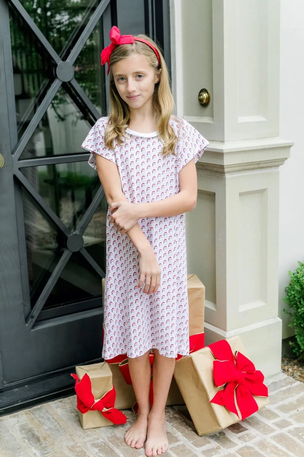 Lila & Hayes Girls Sadie Lounge Shirt - Red Holly Jolly Santa