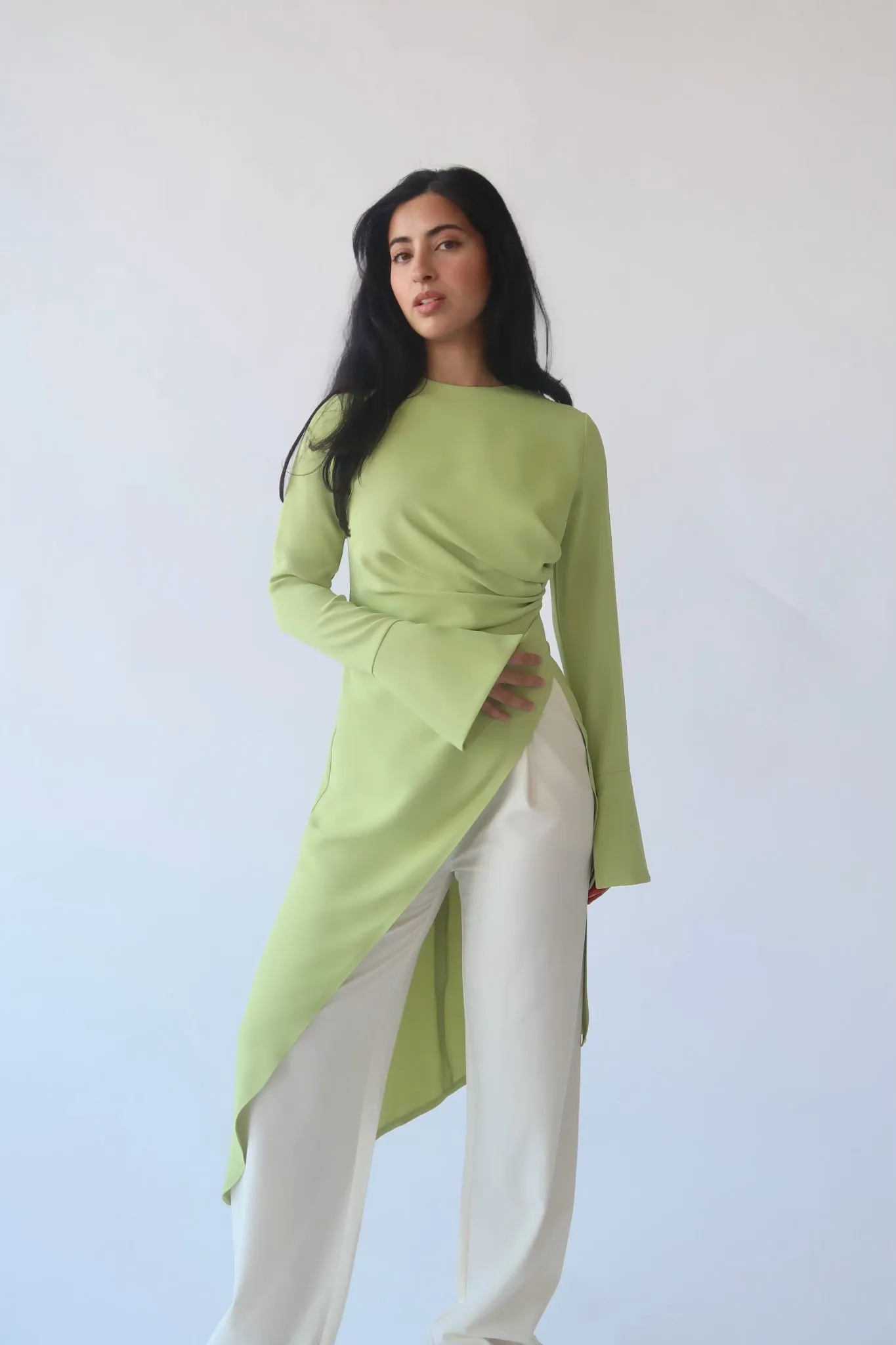 Lime Green Asymmetric Slit Tunic