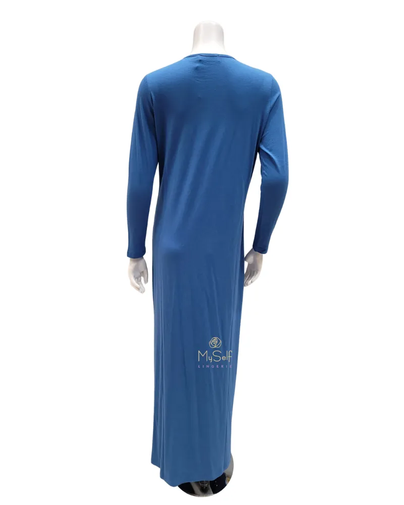 Lunderbeck Flocked Hydrangea Cobalt Button Down Nightgown