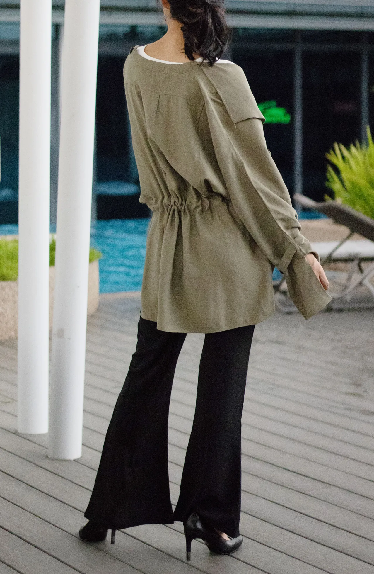 Oversized Foldover Collar Utility Army Green Jacket