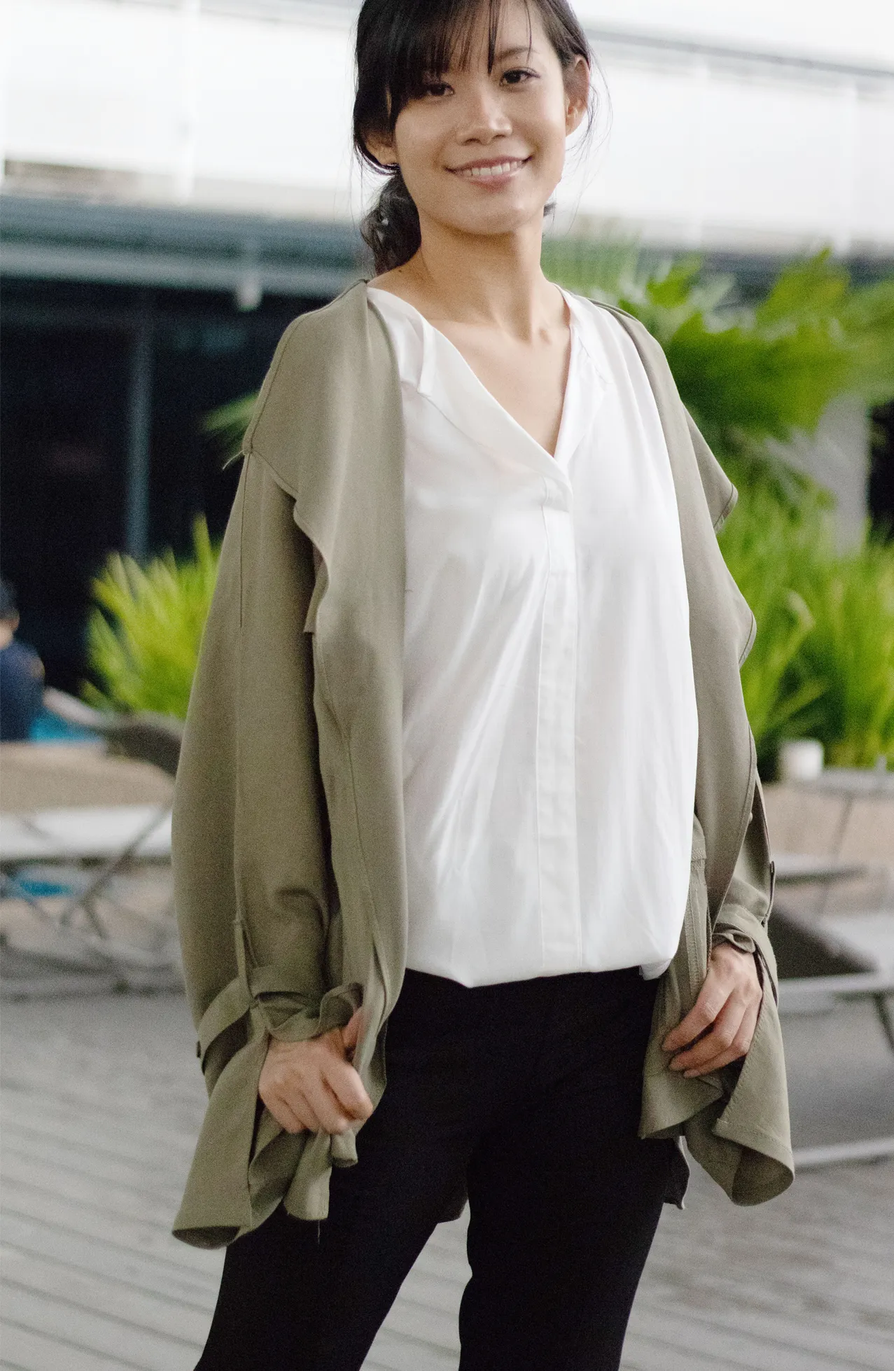 Oversized Foldover Collar Utility Army Green Jacket