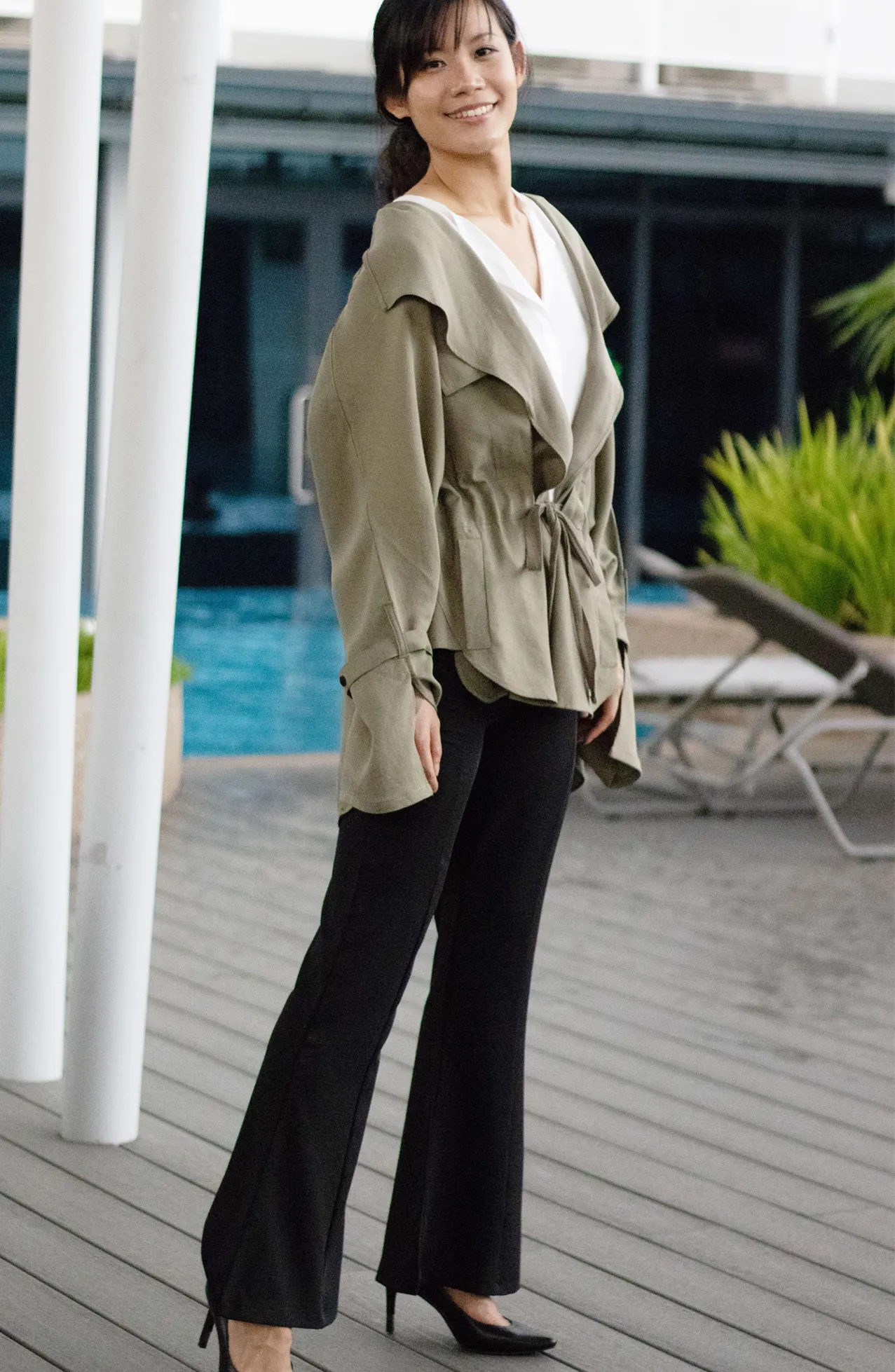 Oversized Foldover Collar Utility Army Green Jacket