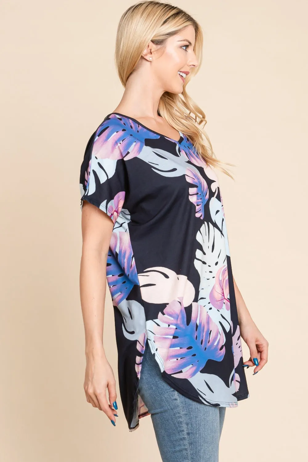 Printed Round Neck Short Sleeve Top