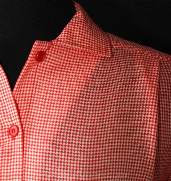 Size 10 Rodier Paris 1980s Red Houndstooth Dress Set - Wool Challis - Two Piece - Shirt & Skirt - French 80s Designer - Waist 29 - 37944-1