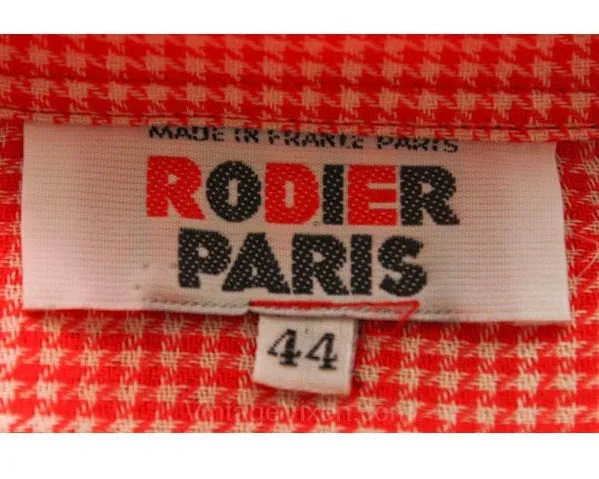 Size 10 Rodier Paris 1980s Red Houndstooth Dress Set - Wool Challis - Two Piece - Shirt & Skirt - French 80s Designer - Waist 29 - 37944-1