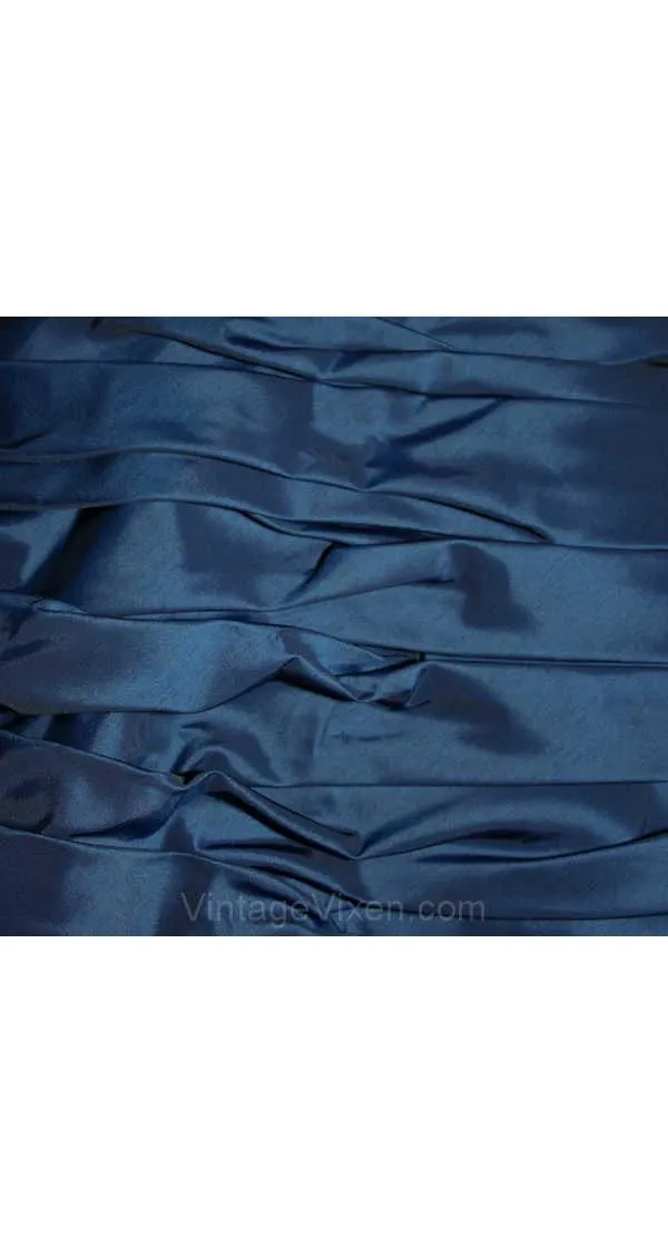 Size 6 Cocktail Dress - Blue Taffeta & Velvet Party Dress by Designer Victor Costa - Convertible Halter or Strapless - Faux 50s - Bust 35
