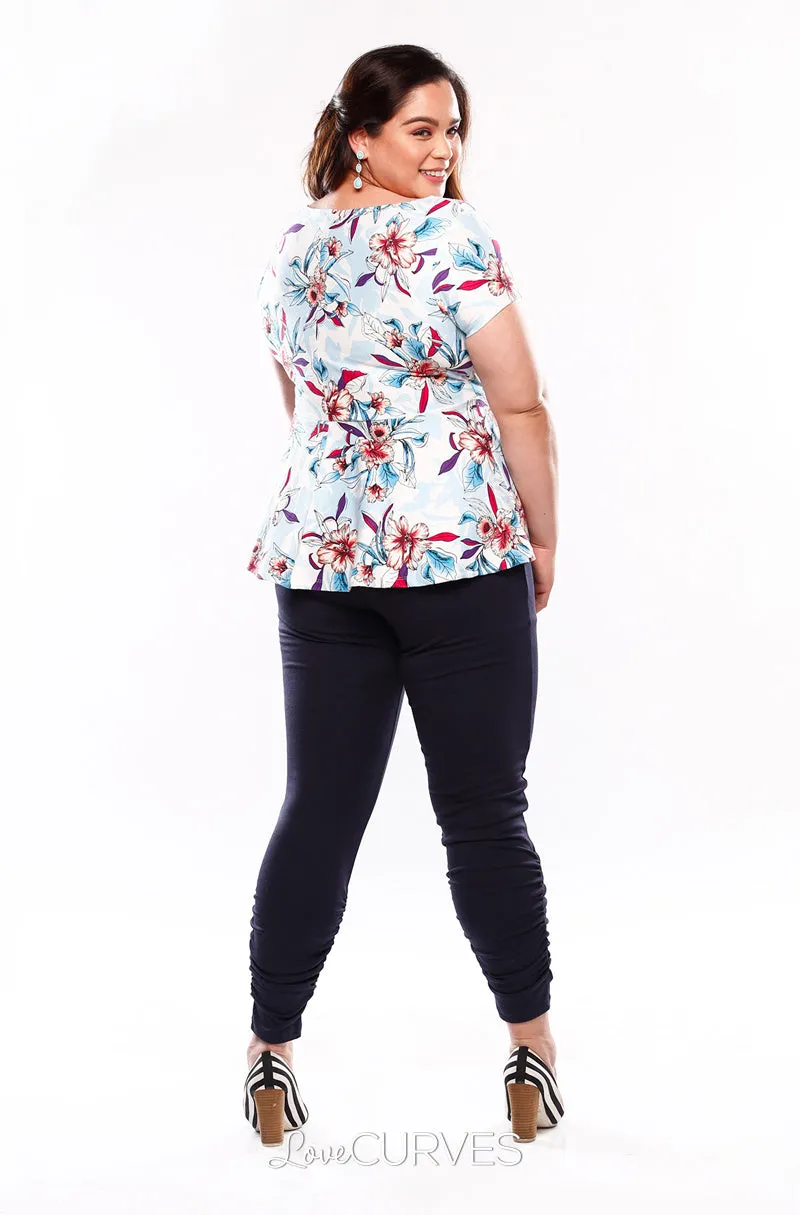 Surplice Neck Peplum Top - Botanical Blooms - OLI